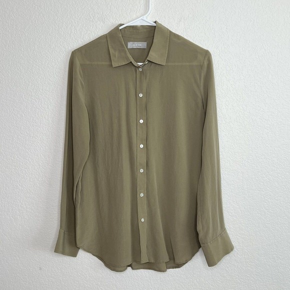 Everlane Women’s Size 6 Button Up Shirt 100% Silk Olive Green Career Office M15 - Picture 4 of 8